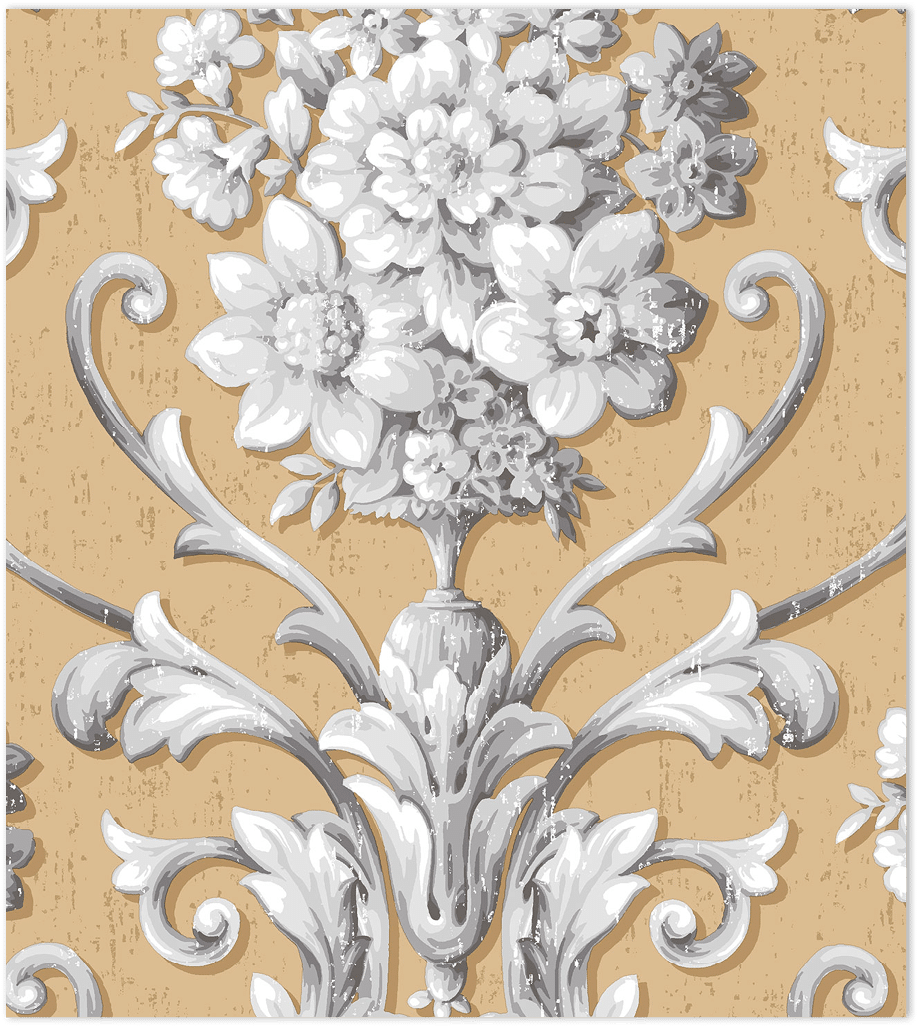 Gold and grey light reflective damask wallpaper