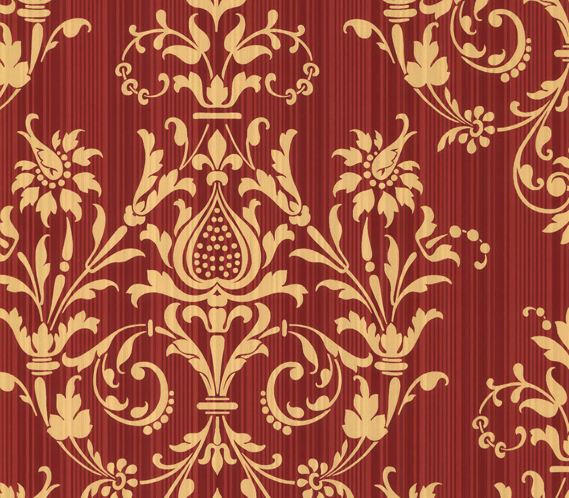 damask in red and gold light reflective wallpaper