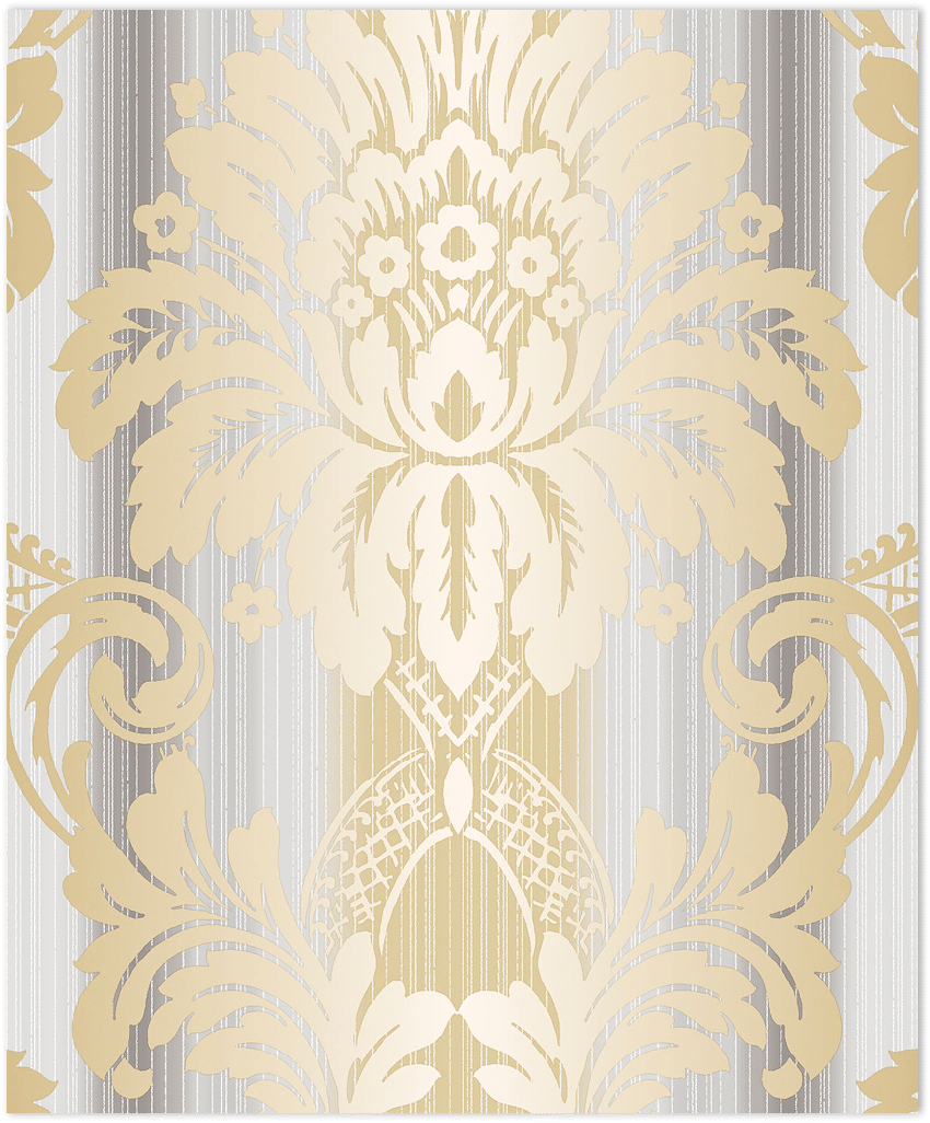 Grey and gold light reflective damask wallpaper