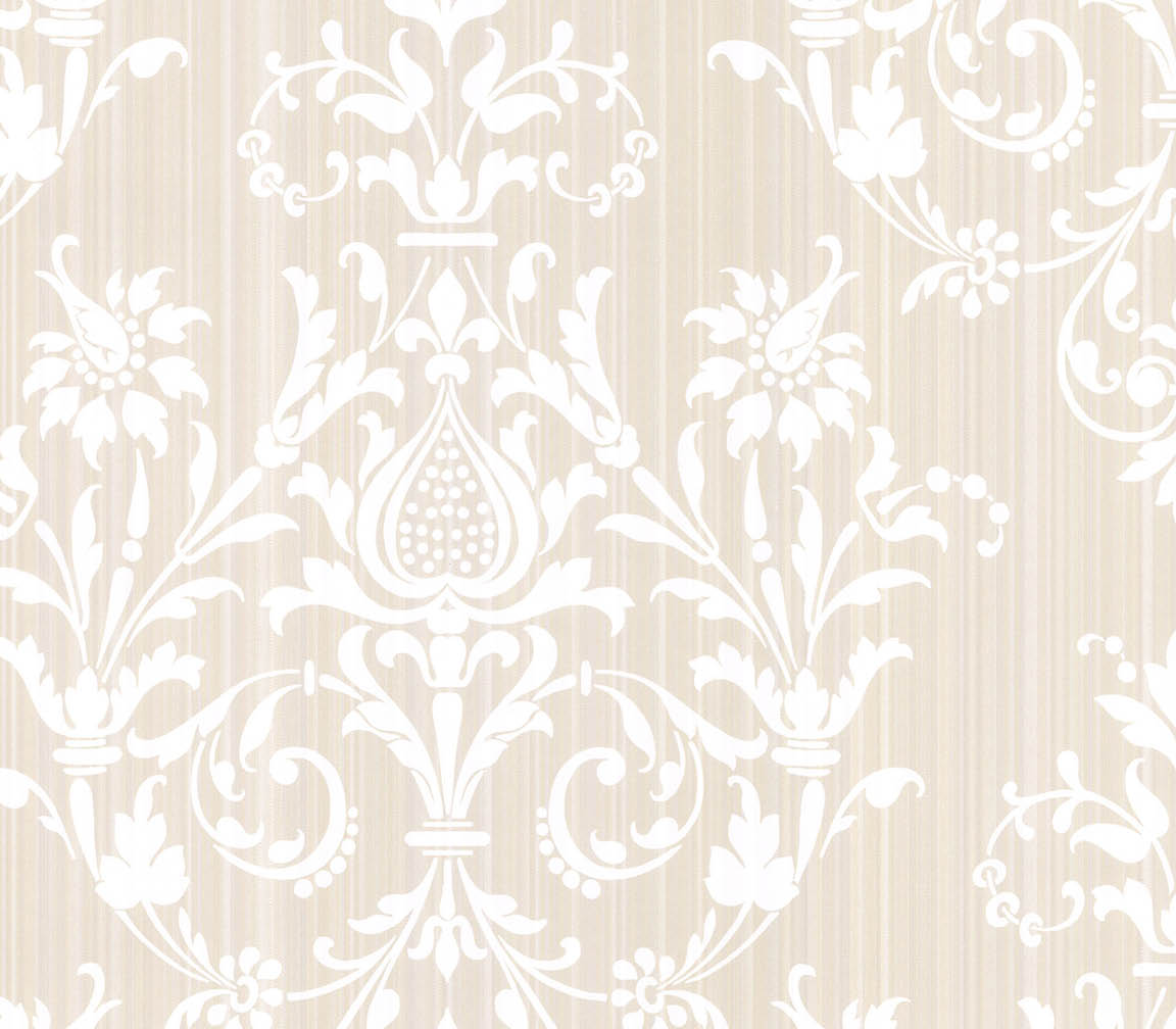 damask in beige and pearl light reflective wallpaper
