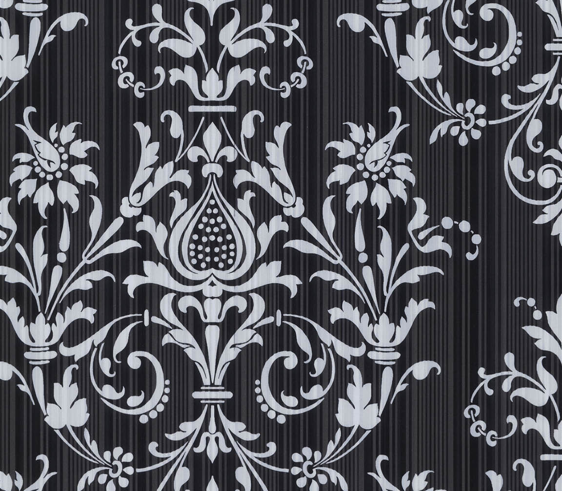 damask in black and silver light reflective wallpaper