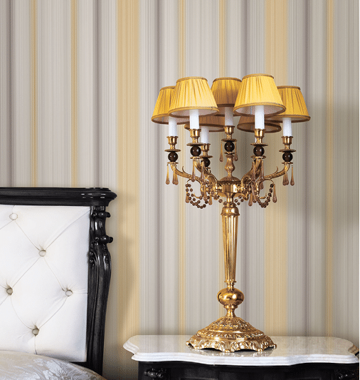 Bedroom with yellow and grey striped silks wallpaper  CREATOR: gd-jpeg v1 0 (using IJG JPEG v62), quality   80