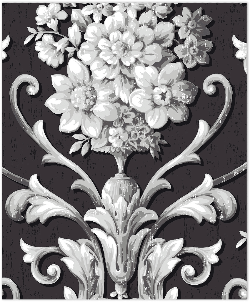 Black and grey light reflective damask wallpaper