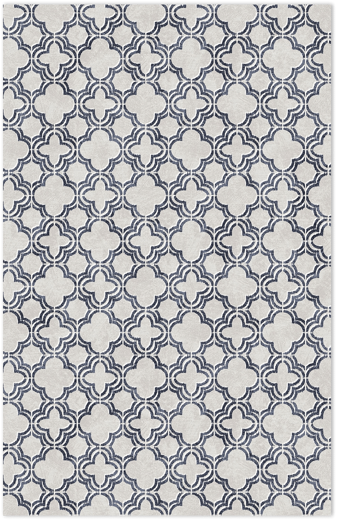 Grey and blue light reflective quatrefoil wallpaper