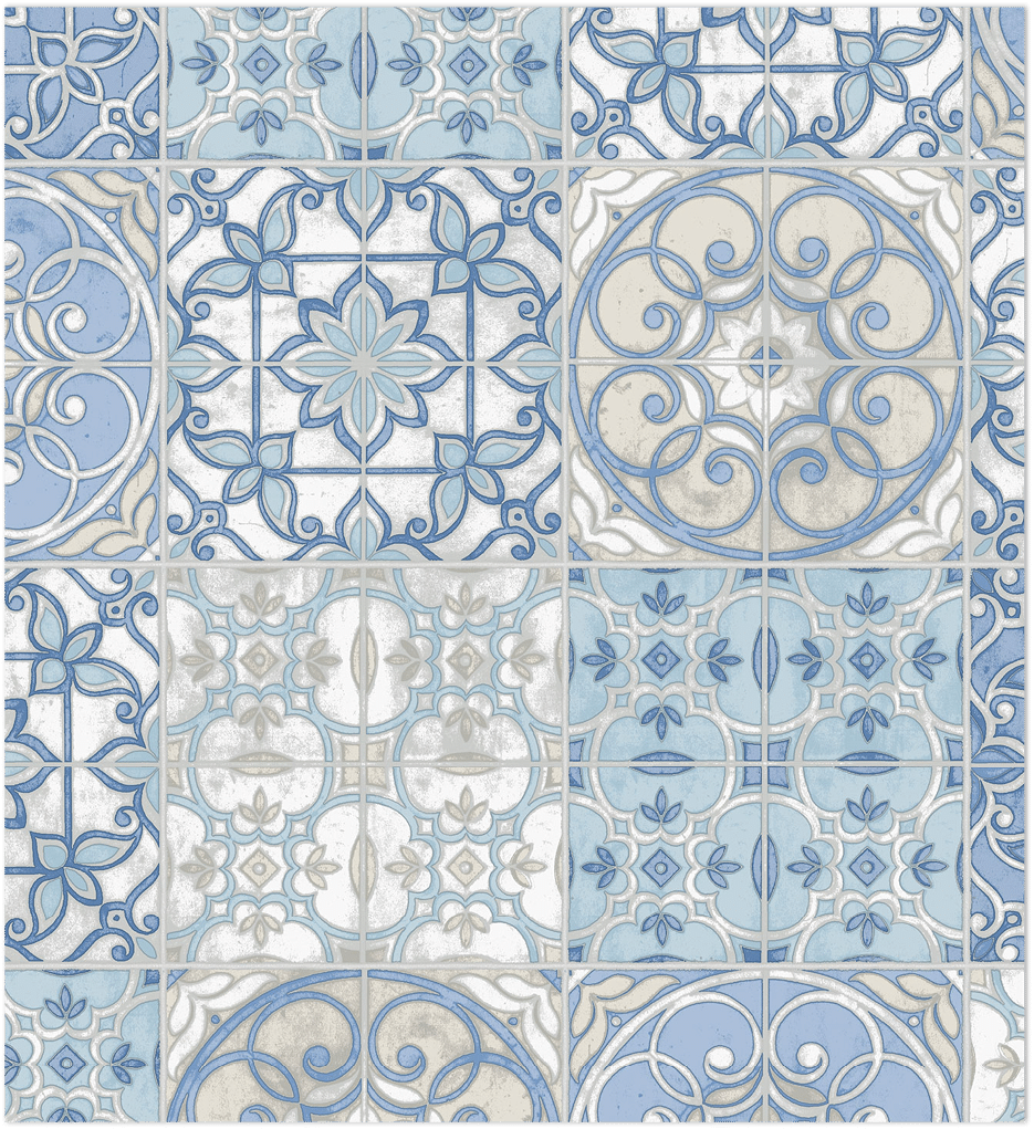 blue and cream Portugese tiles wallpaper