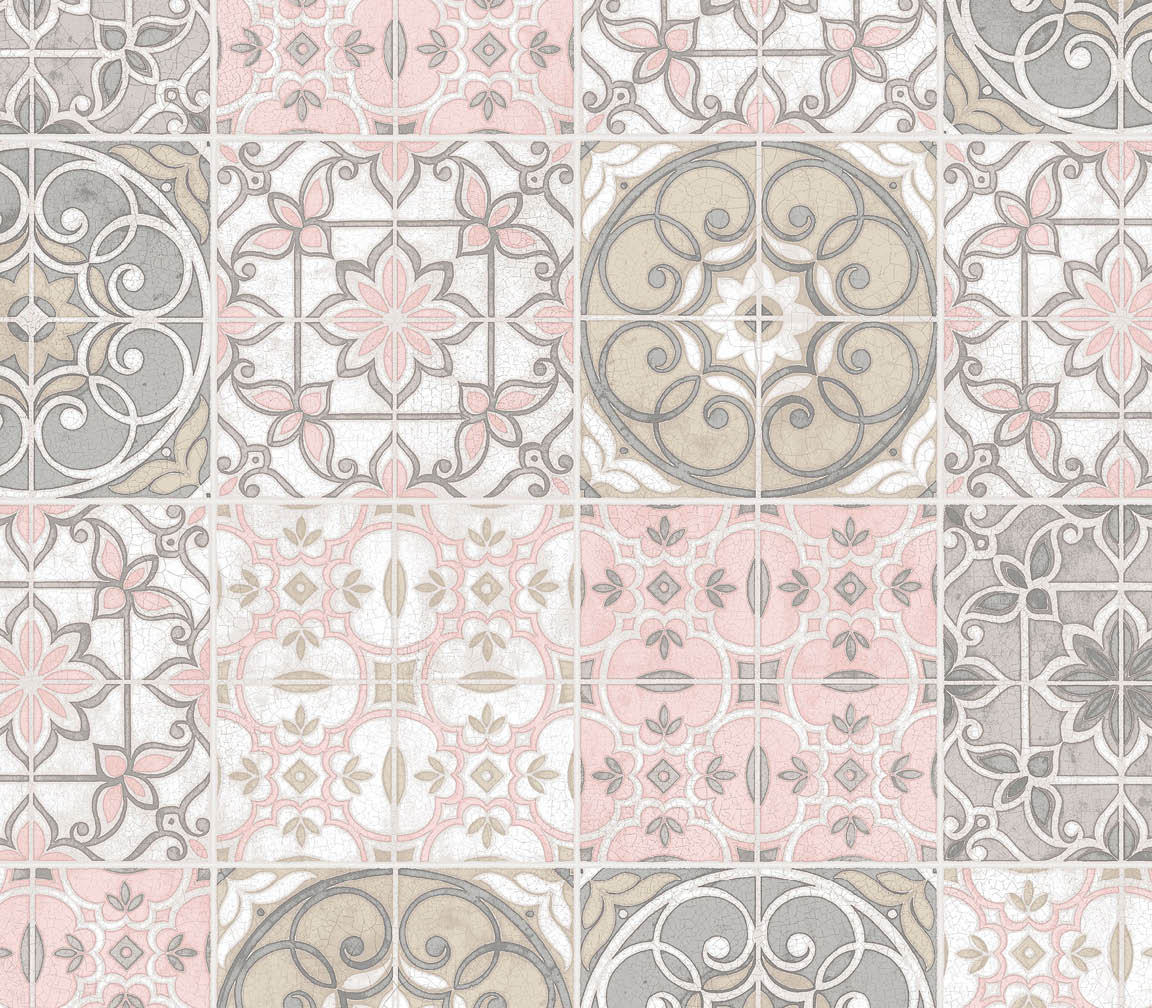 pink and grey Portugese tiles wallpaper
