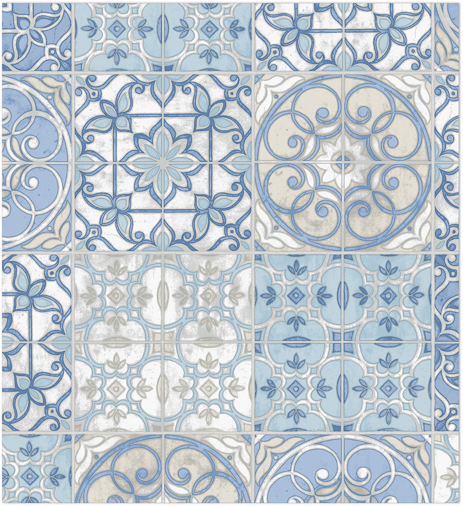 blue and cream Portugese tiles wallpaper