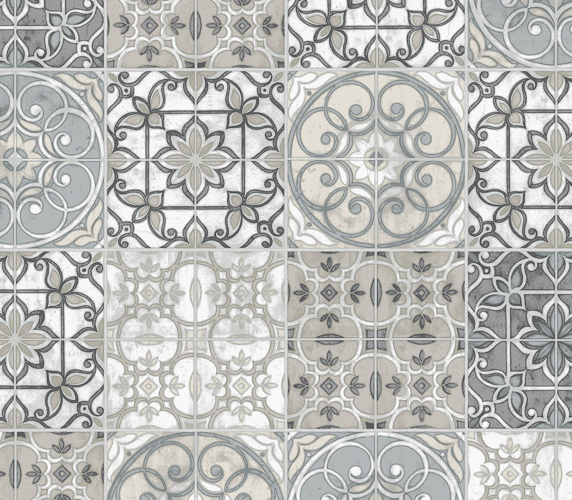 grey, black and beige Portugese tiles wallpaper