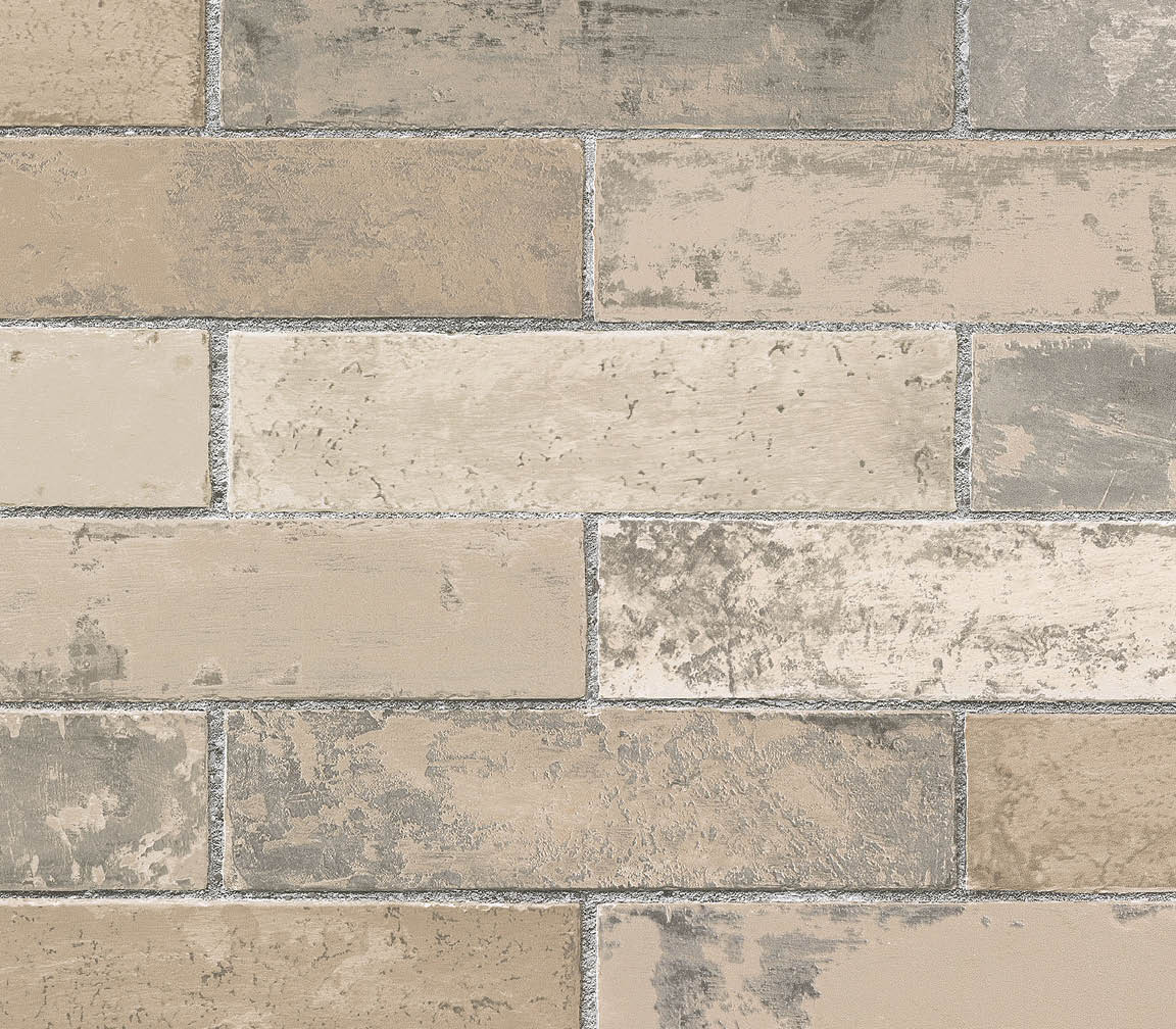 Faux beige grey brick wallpaper
