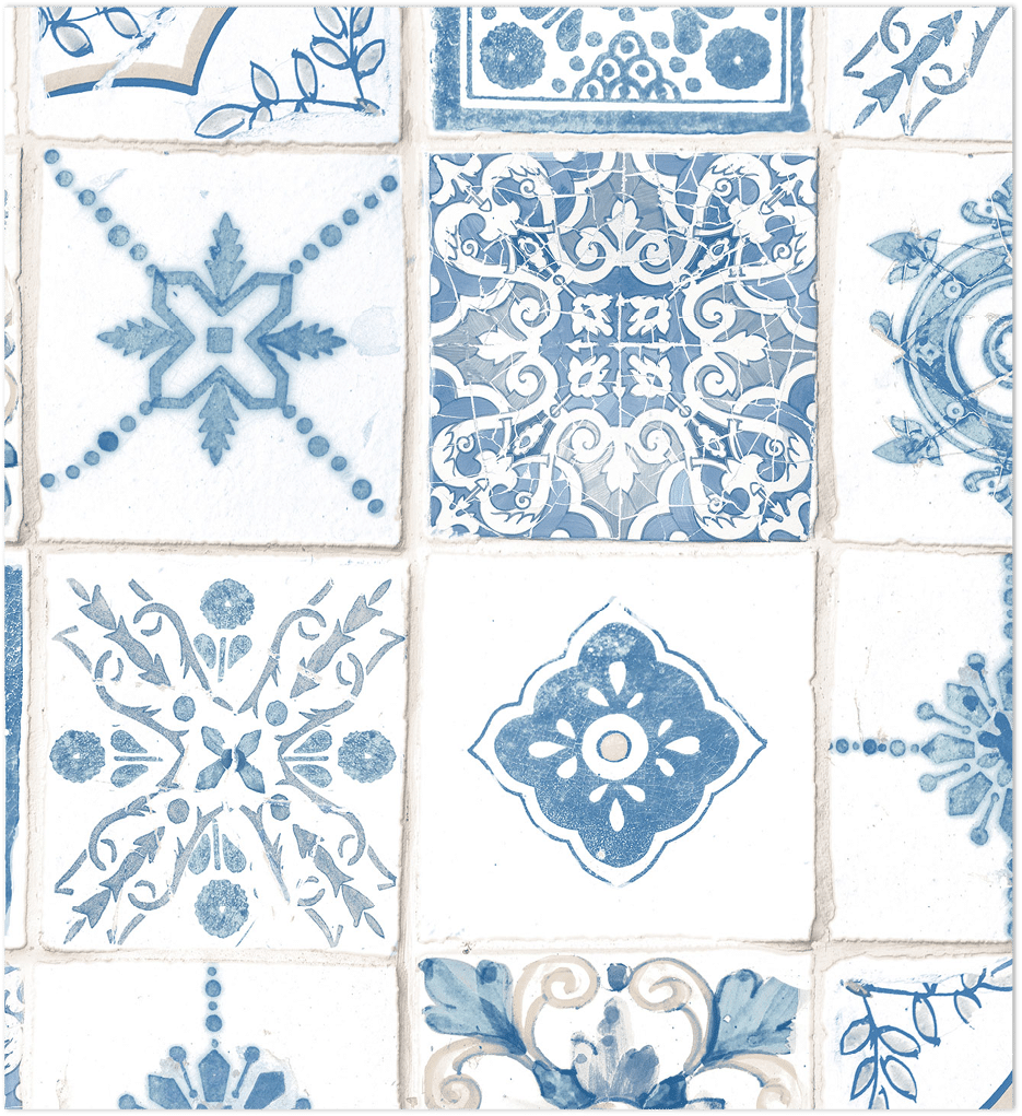 blue and beige Morrocan tile wallpaper