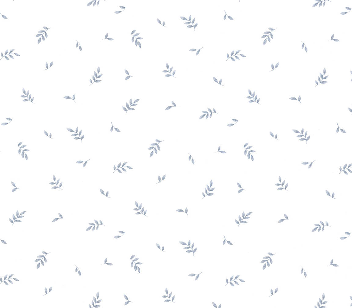 blue on white little leaves wallpaper