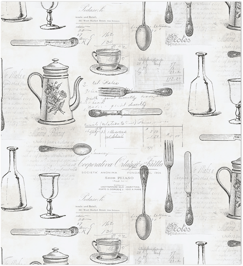 cutlery in black and beige wallpaper