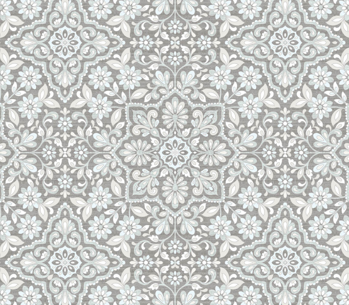 blue and beige floral tile wallpaper