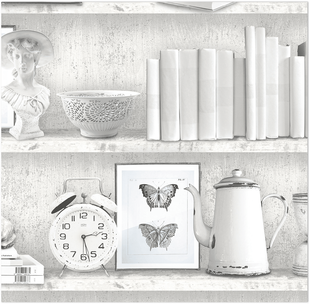 curio cabinet white and turquoise wallpaper