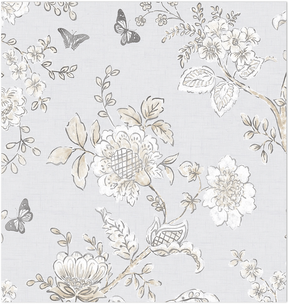 grey and beige butterfly toile wallpaper
