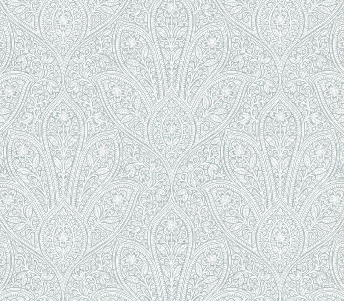 light blue distressed paisley wallpaper