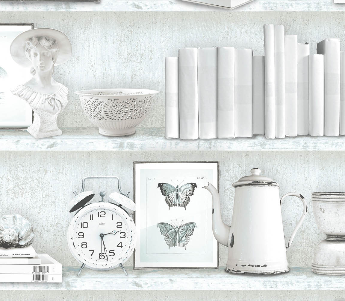 turquoise and white curio cabinet wallpaper