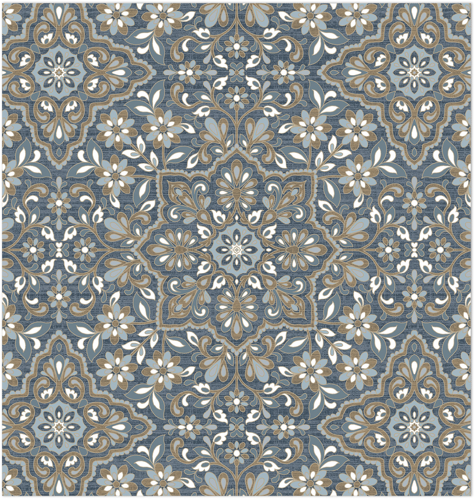 blue and gold floral tile wallpaper