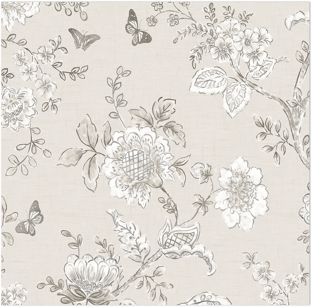 taupe butterfly toile wallpaper
