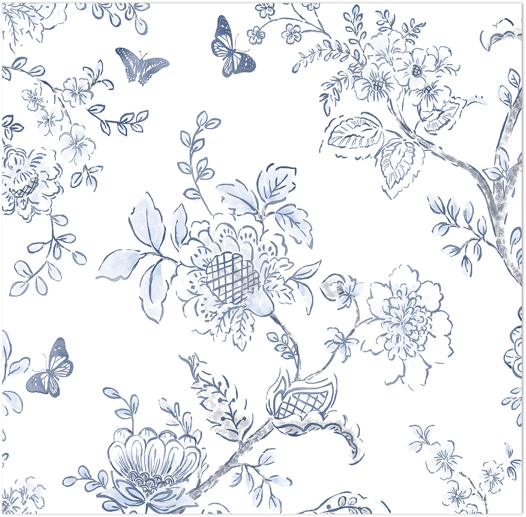 blue butterfly toile wallpaper