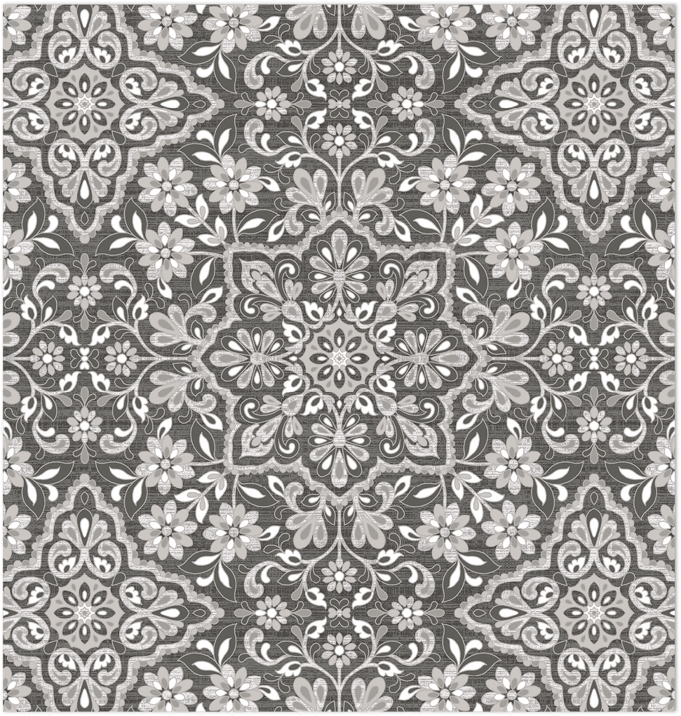 black, white, silver floral tile wallpaper