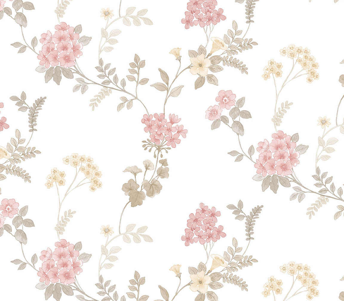pink and khaki fern floral wallpaper