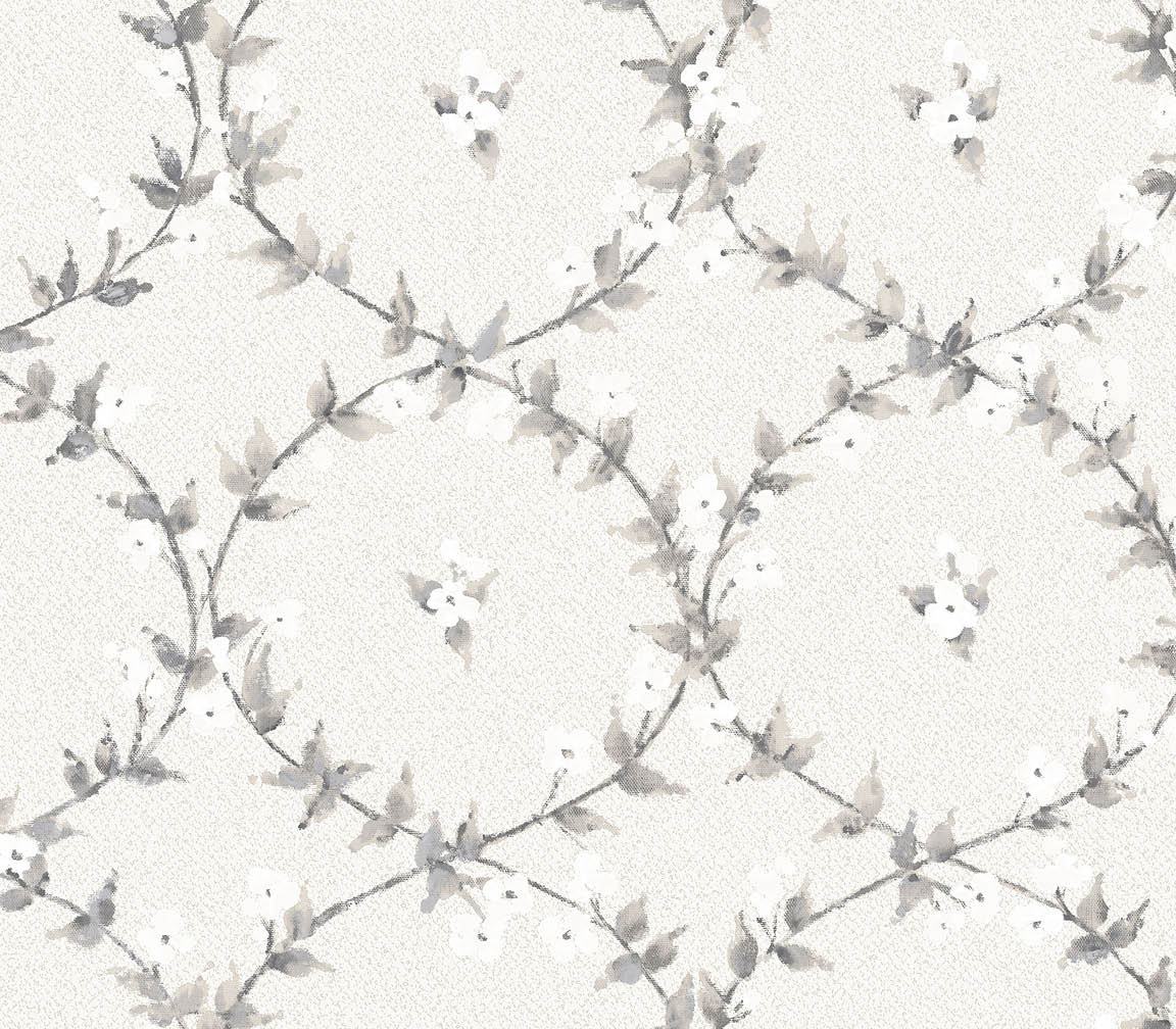 light grey floral laurel wallpaper