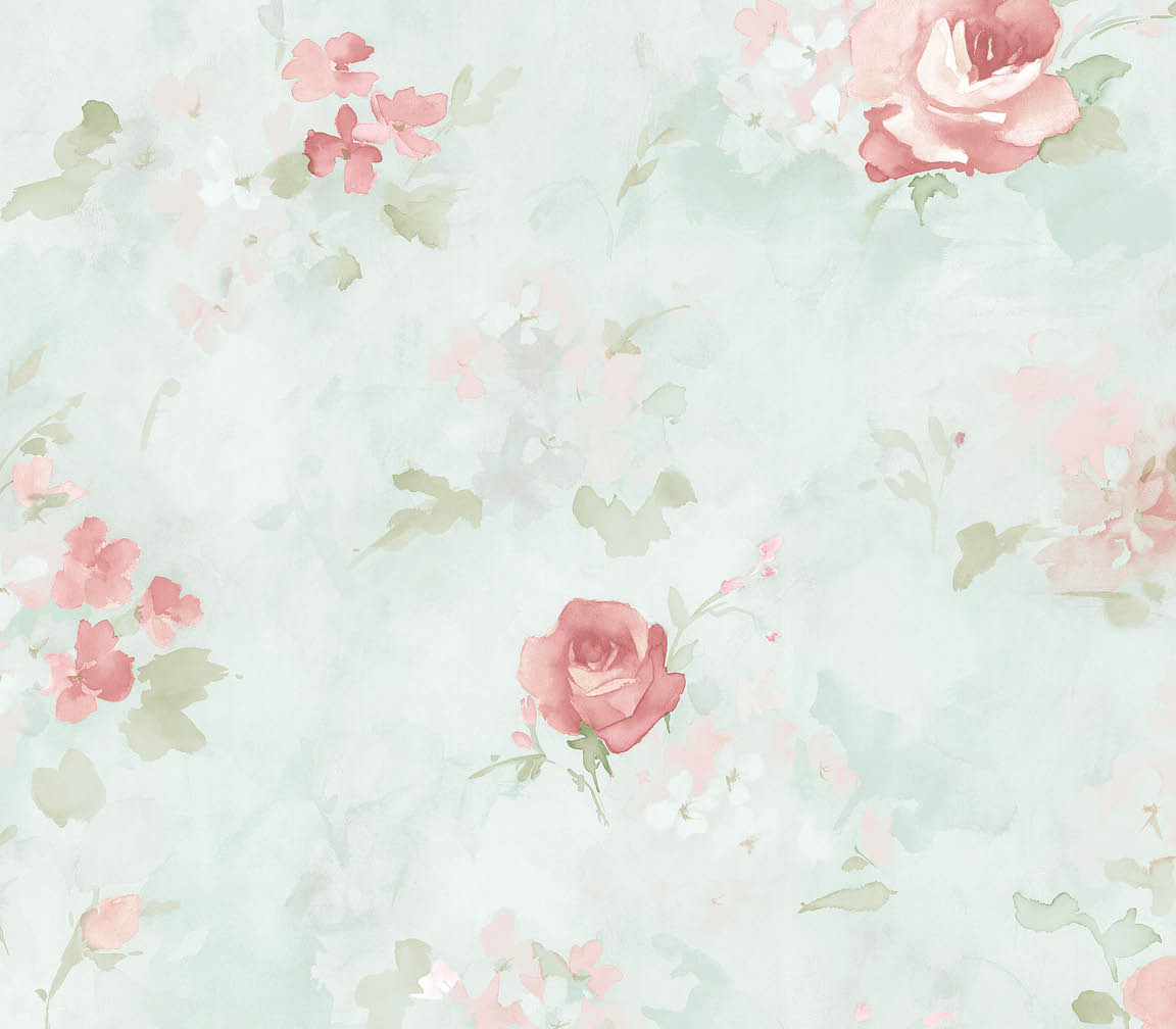 red and green florals on teal wallpaper