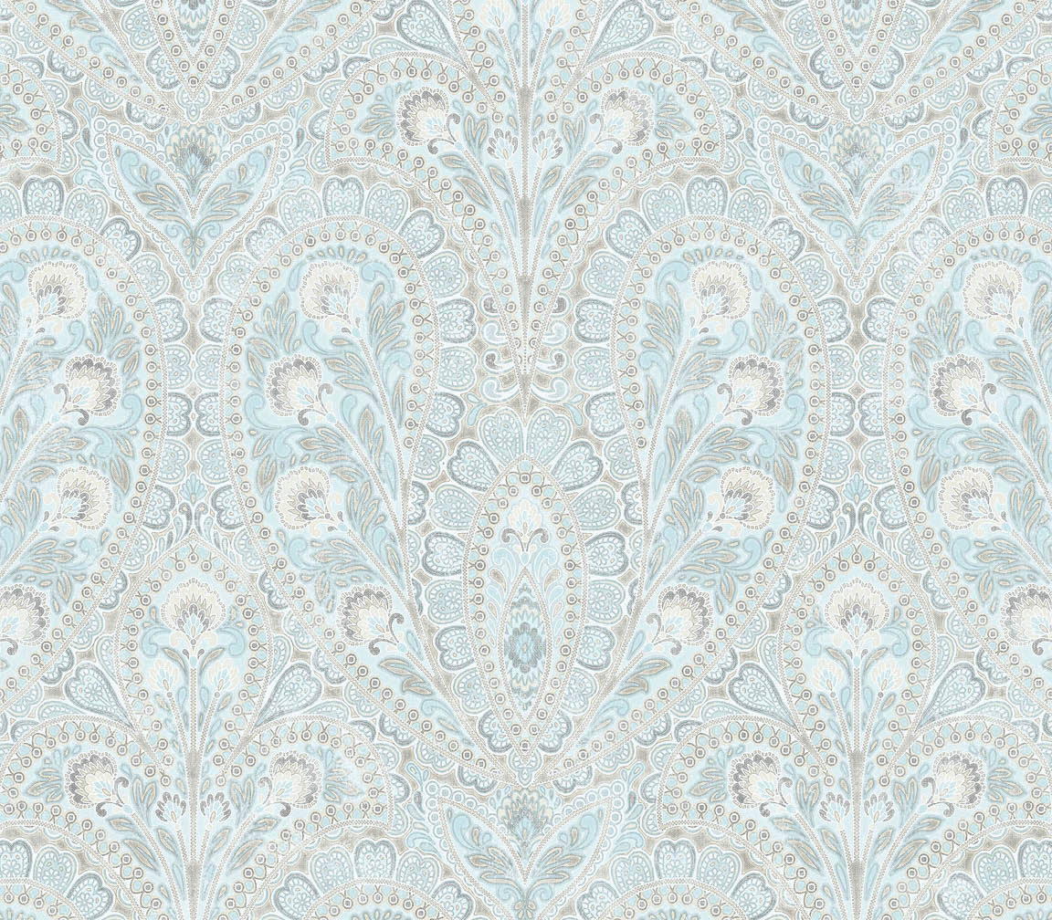light blue ornamental paisley wallpaper