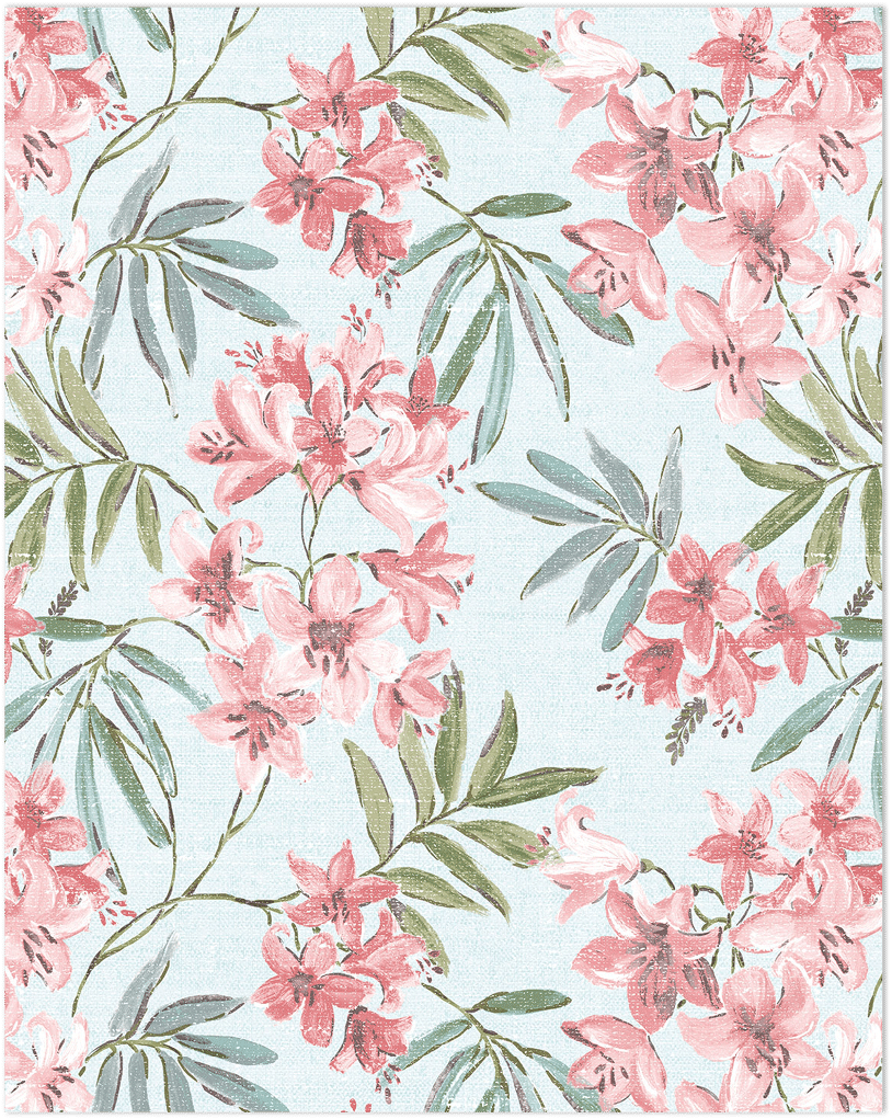 pink and turquoise linen floral wallpaper