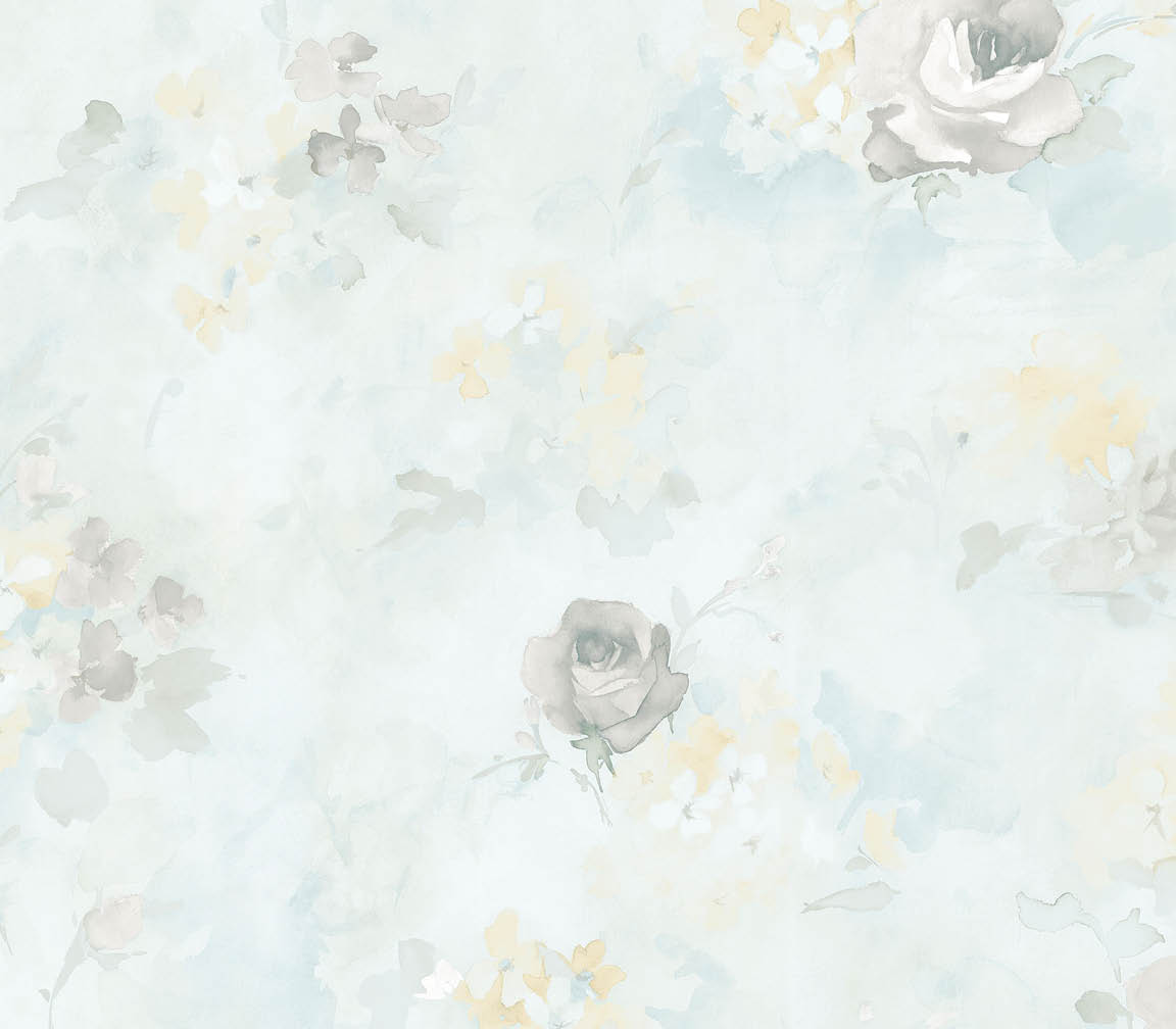 light blue morning dew floral wallpaper