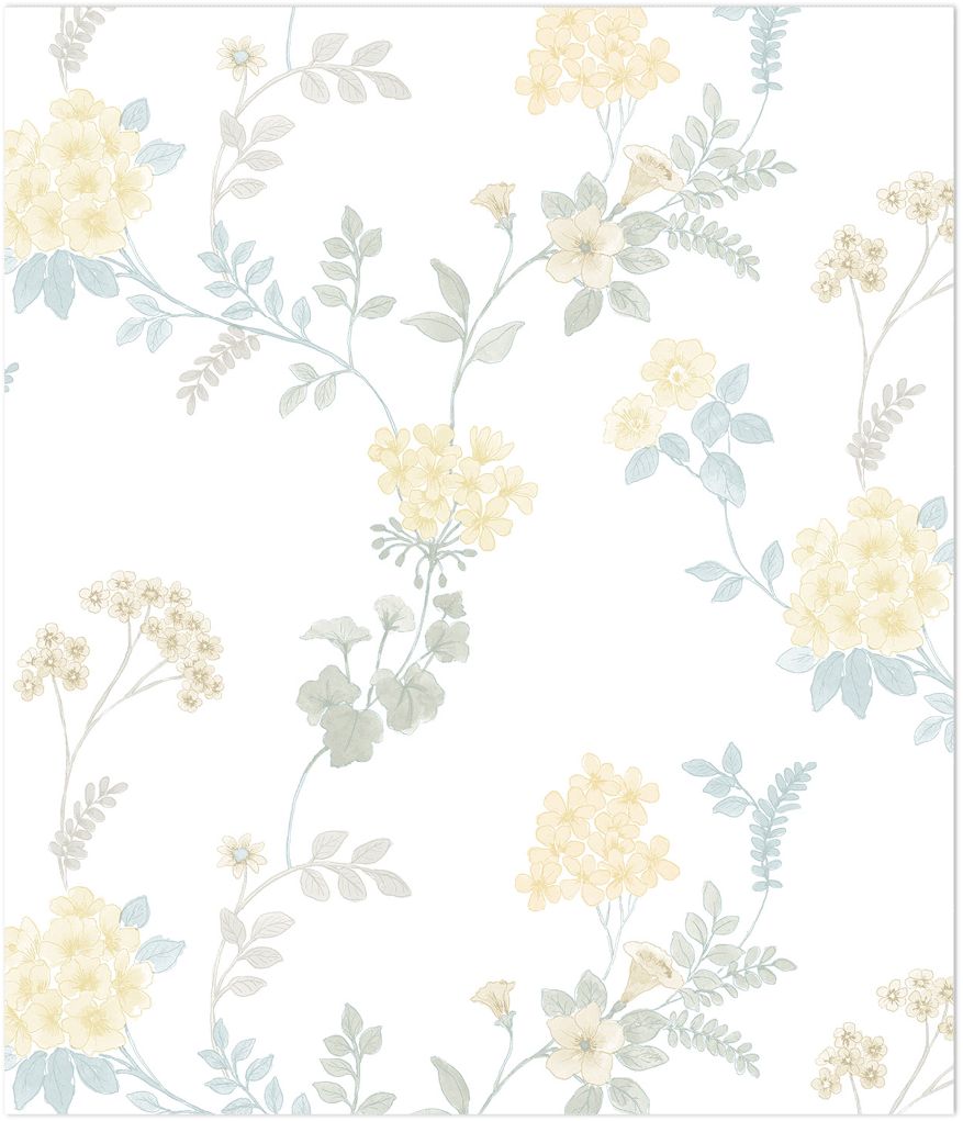 yellow and blue fern floral wallpaper