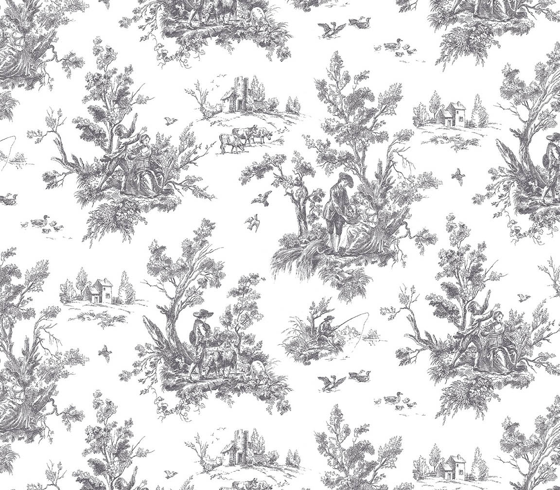 black and white toile wallpaper