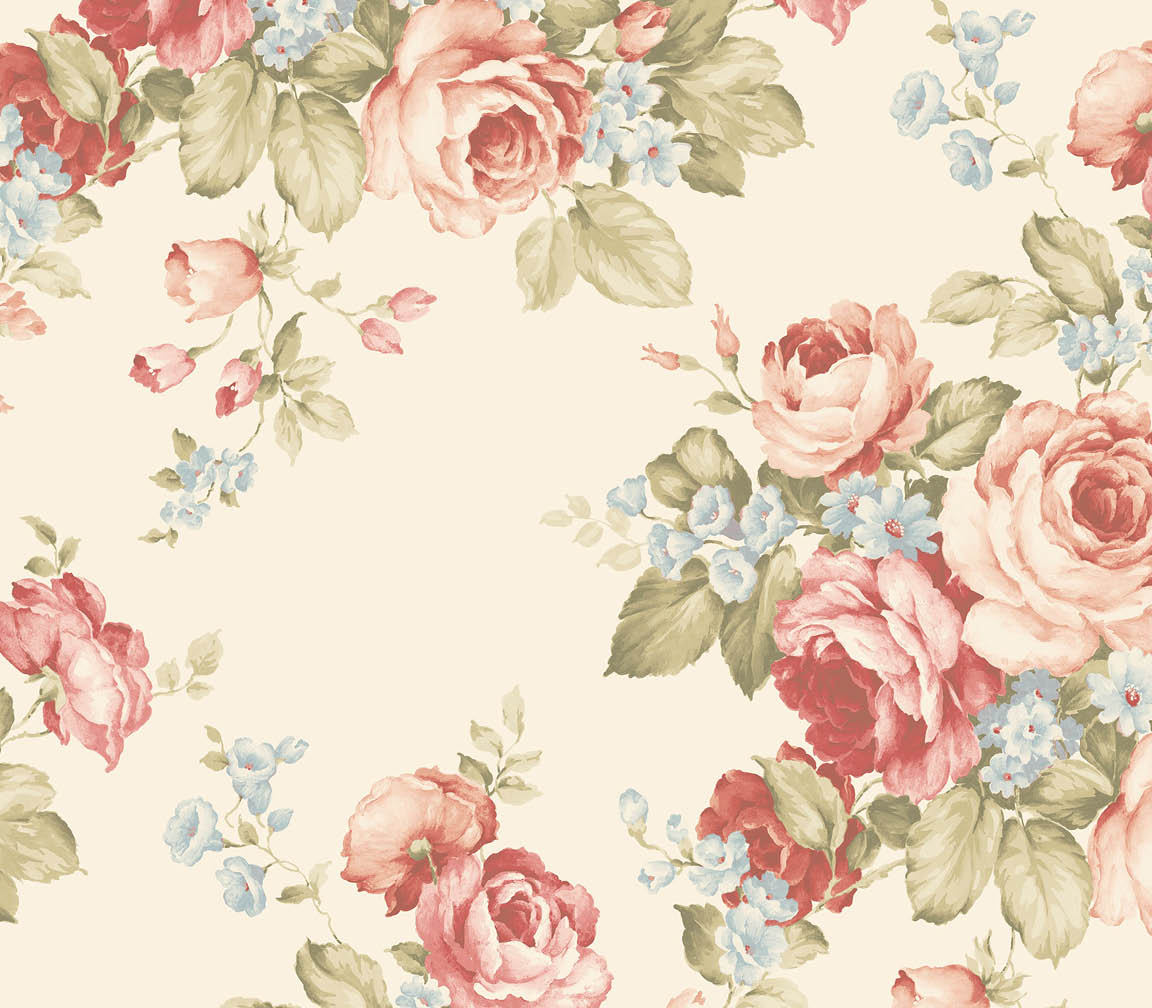 traditional coloured floral on beige wallpaper 