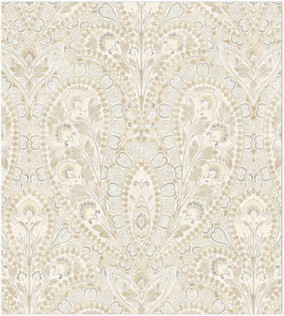 yellow and grey ornamental paisley wallpaper