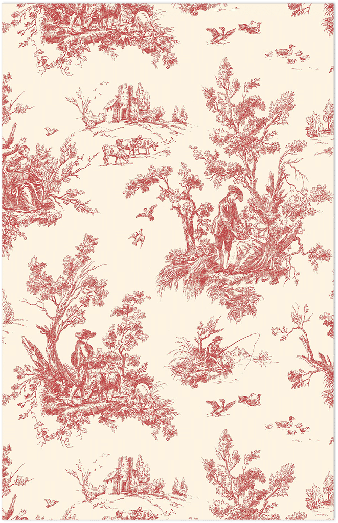 red and beige toile wallpaper