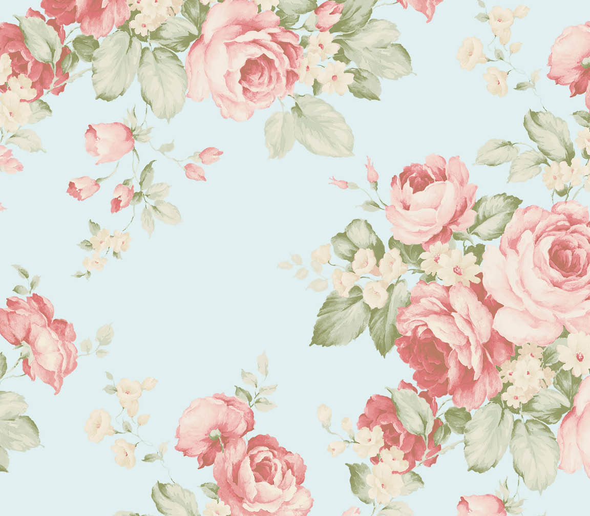 red floral on blue wallpaper wallcovering