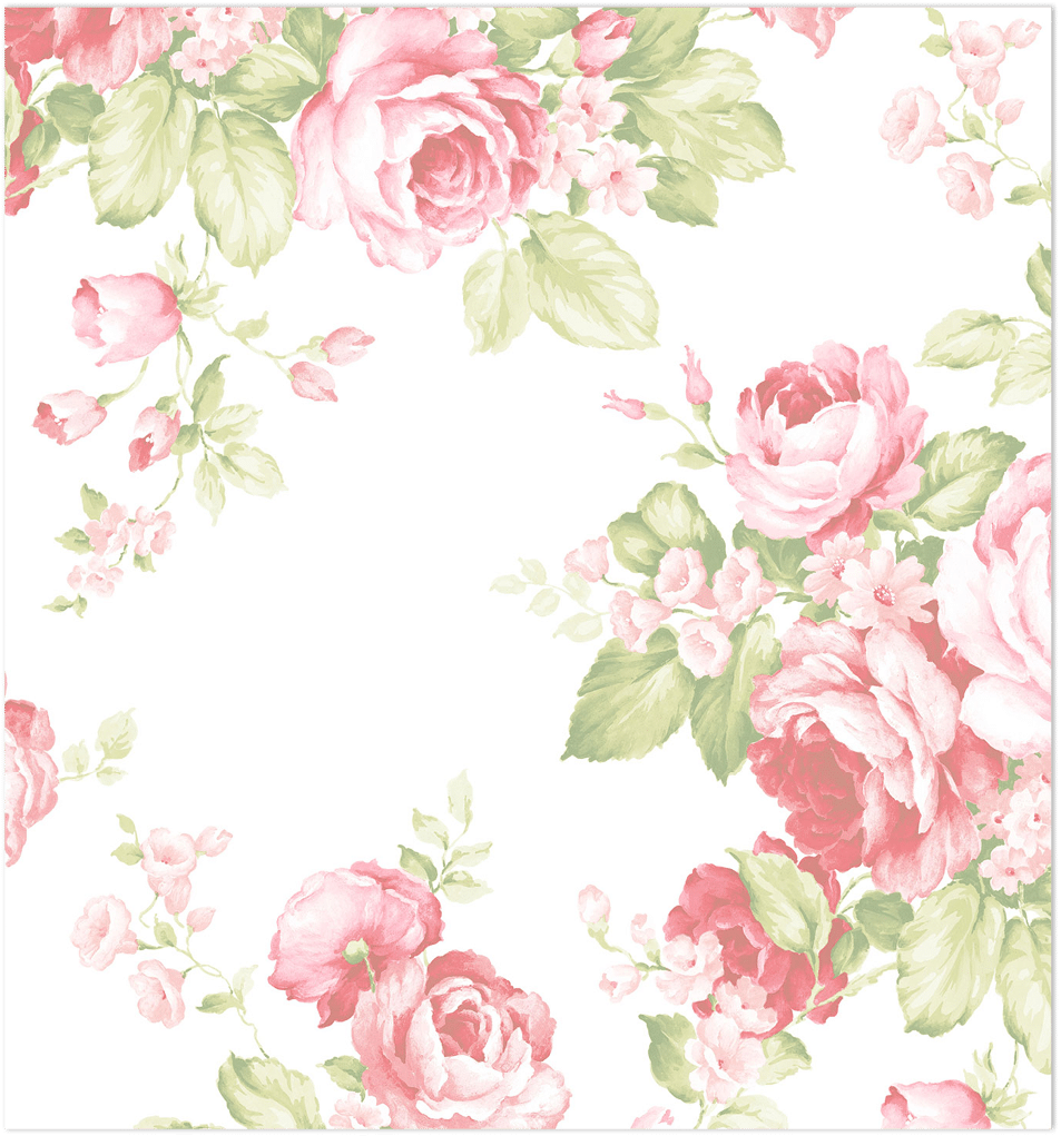 pink and green floral on white wallpaper