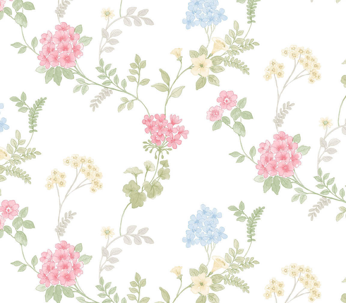 pink and blue fern floral wallpaper