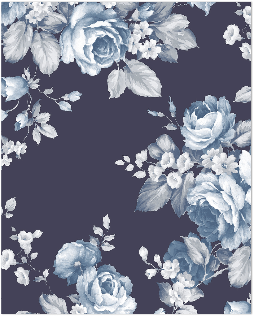 navy blue grand floral wallpaper