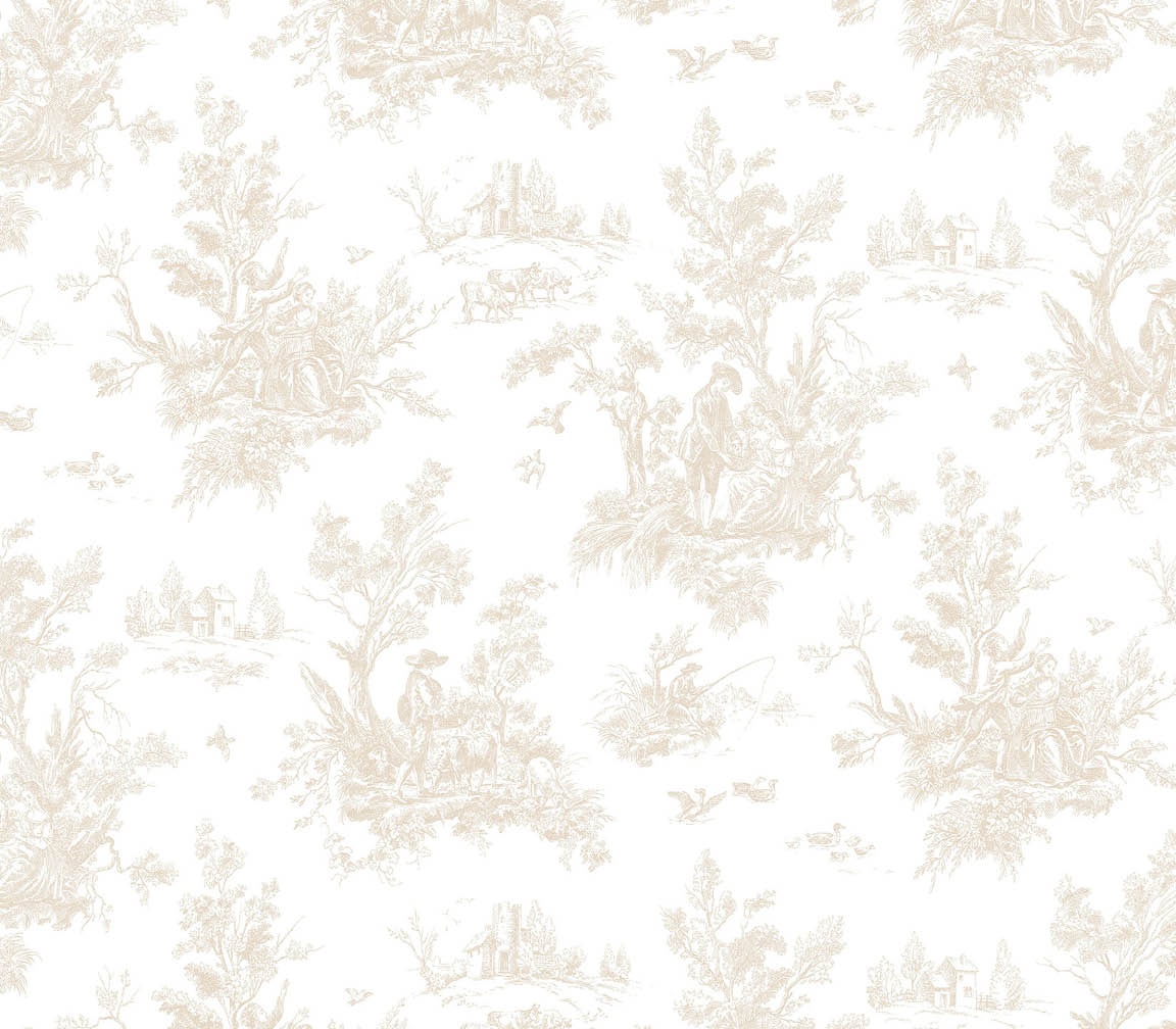 beige on white toile wallpaper