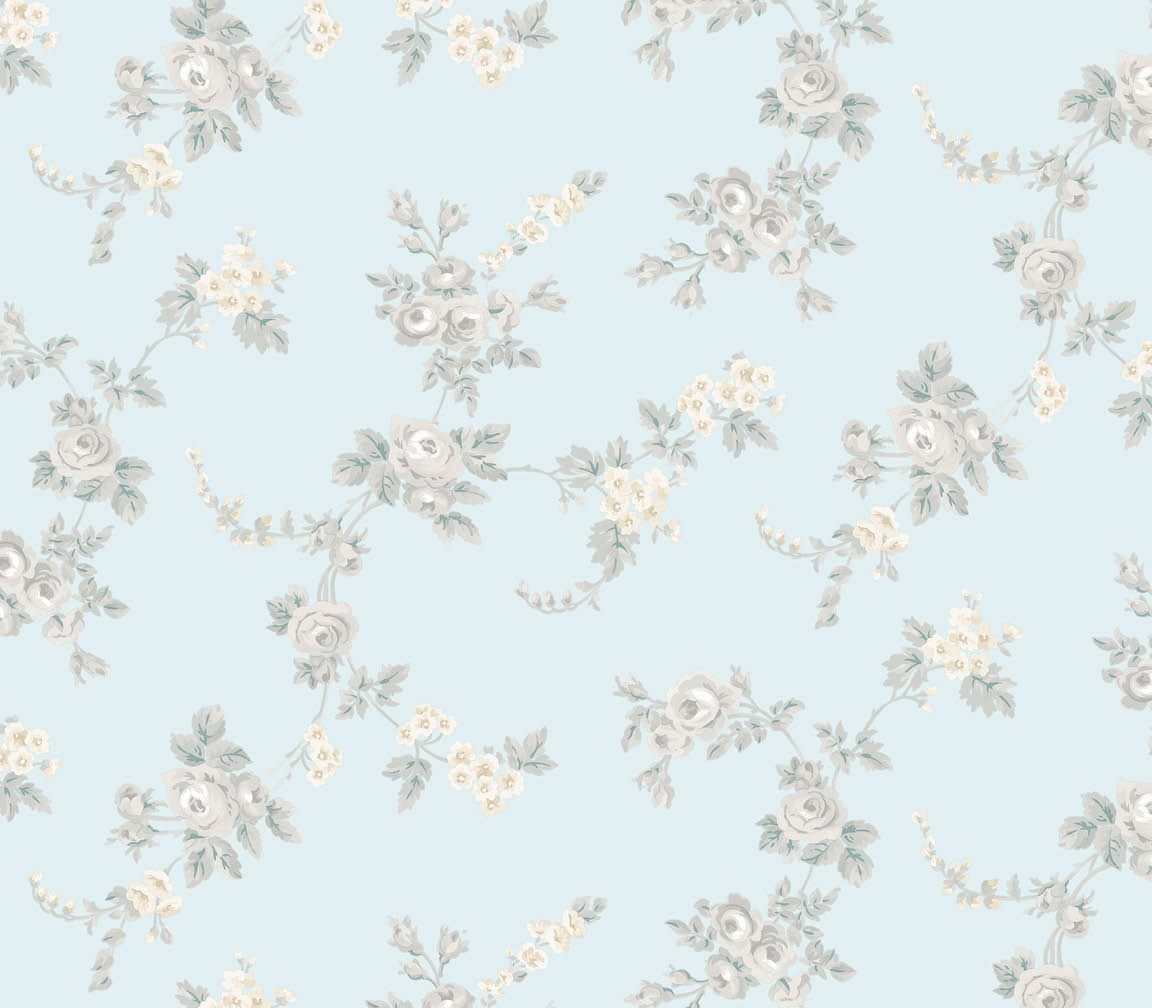 light blue and grey chic rose wallpaper