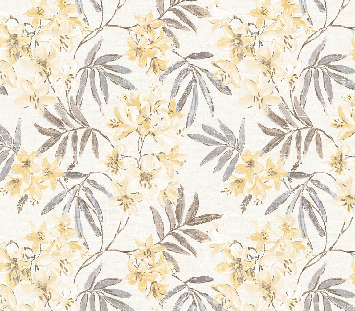 yellow linen floral wallpaper