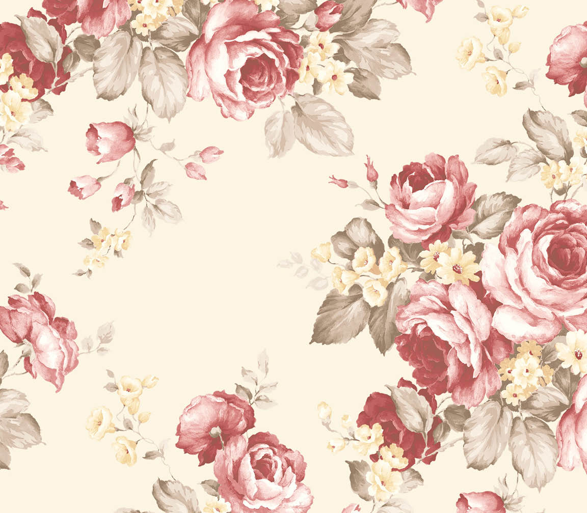 red and cream grand floral wallpaper