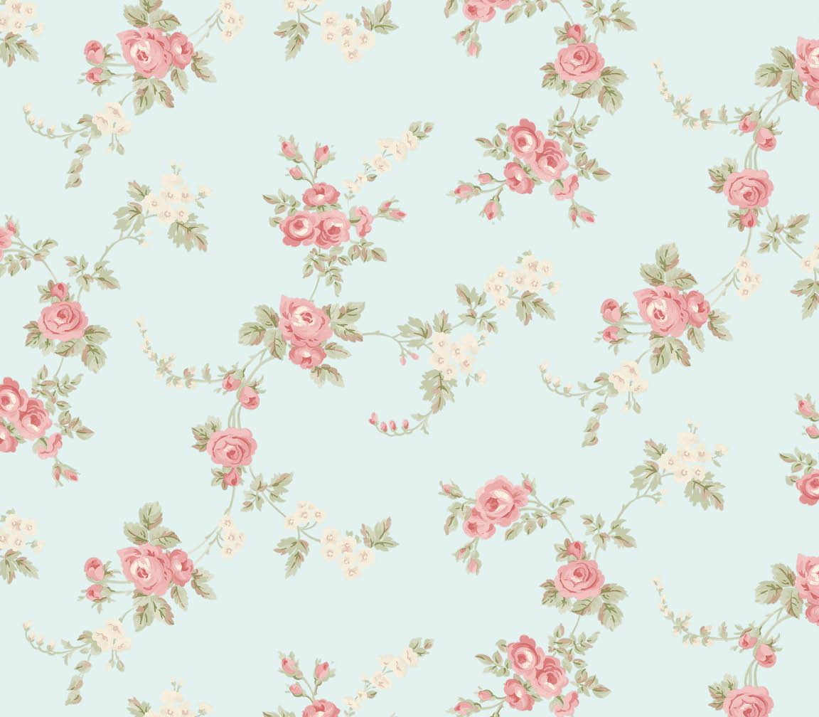 pink and biege floral on aqua background wallpaper