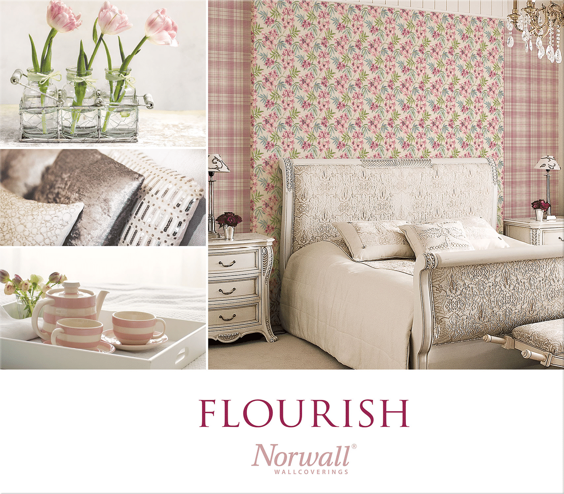 Cover for Flourish collection of floral, plaid and textures wallpaper 