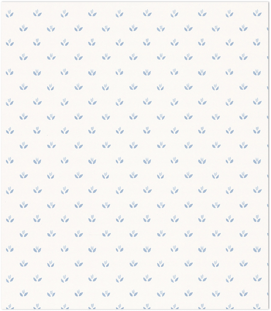 Blue floral ditty on white wallpaper