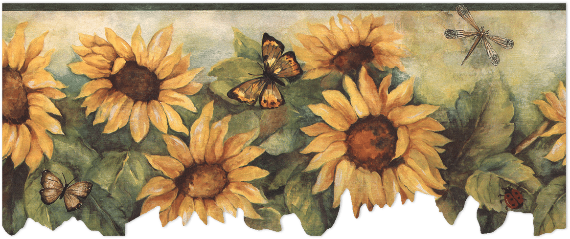 Warm yellow and green sunflower die-cut border wallpaper