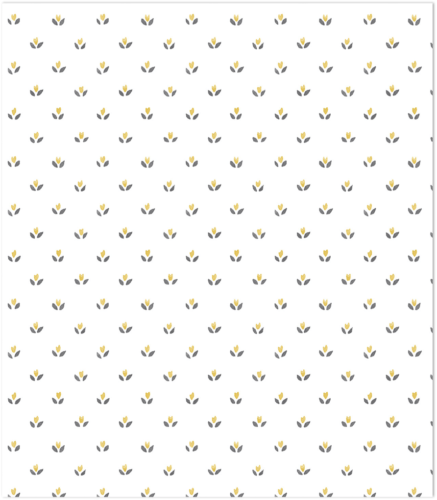 yellow and grey floral tullip dot on white wallpaper