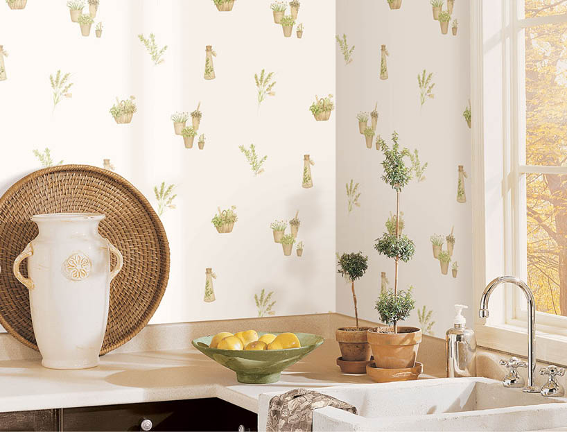 Kitchen with Herb pots wallpaper